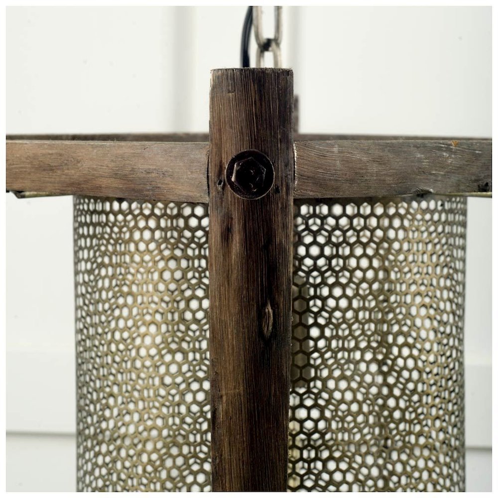 Keppler 16L x 16W x 18.3H Perforated Metal and Wood Pendant Light. Picture 3