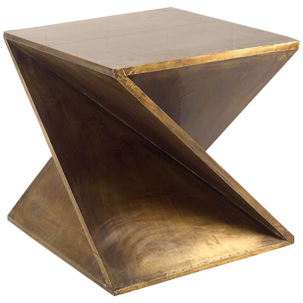 Zelda 20L x 20W Gold Metal-Cladded Z-Shaped Wooden Accent Table. Picture 1