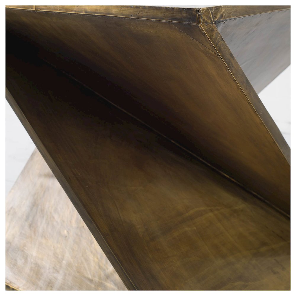 Zelda 20L x 20W Gold Metal-Cladded Z-Shaped Wooden Accent Table. Picture 3