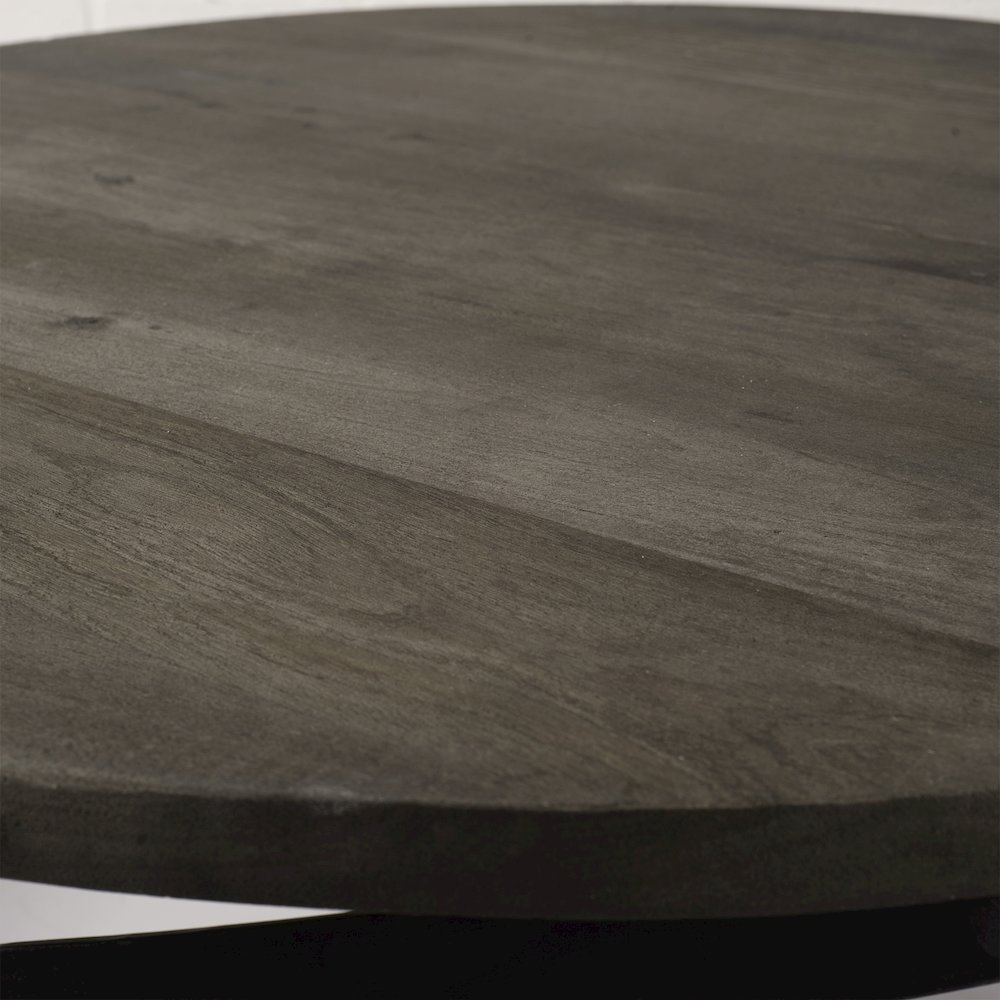 Triumph 40" Round Brown Solid Wood Top Black Metal Base Coffee Table. Picture 5