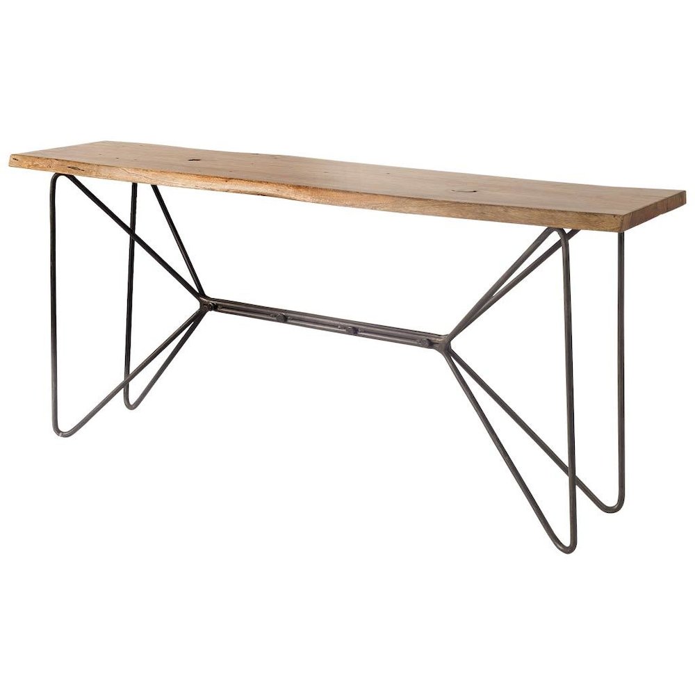 Papillion I 66L x 16W Natural Solid Wood and Iron Console Table. Picture 1