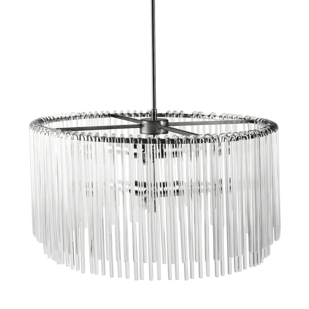 Anna (26"x14") Hanging Gun-Metal w/ Clear Glass Rods Six Bulb Chandelier. Picture 1