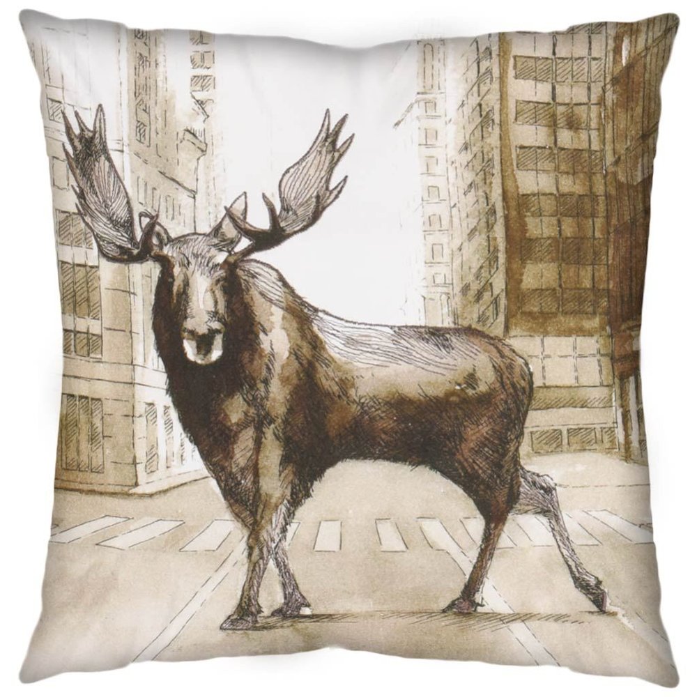 Northstreet II 18 x 18 Brown Moose City Crossing Decorative Pillow Cover. Picture 1