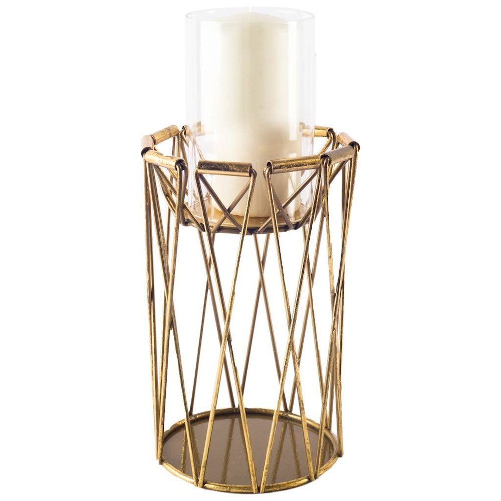 Othello I Tall Antiqued Brass Metal Table Candle Holder. Picture 1