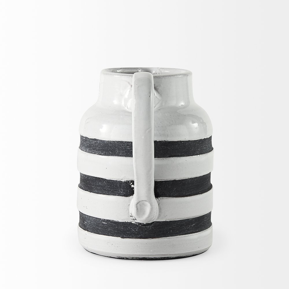 Harmon I Small White w/ Charcoal Stripes Ceramic Jug. Picture 3