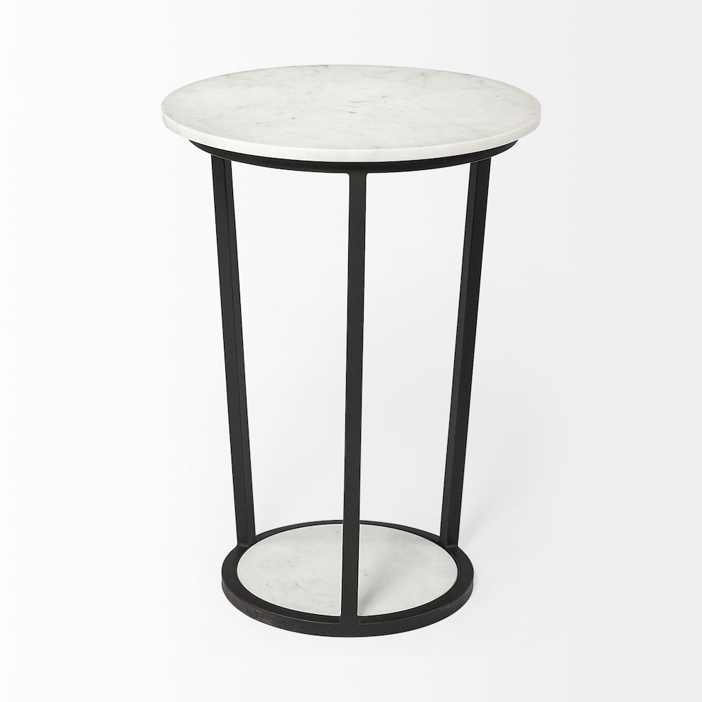 White Round Marble Top W/Black Metal Frame Accent Table. Picture 4