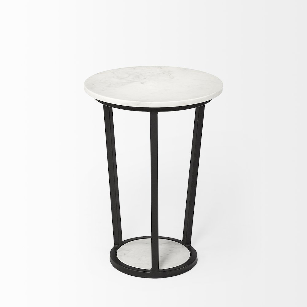 White Round Marble Top W/Black Metal Frame Accent Table. Picture 4
