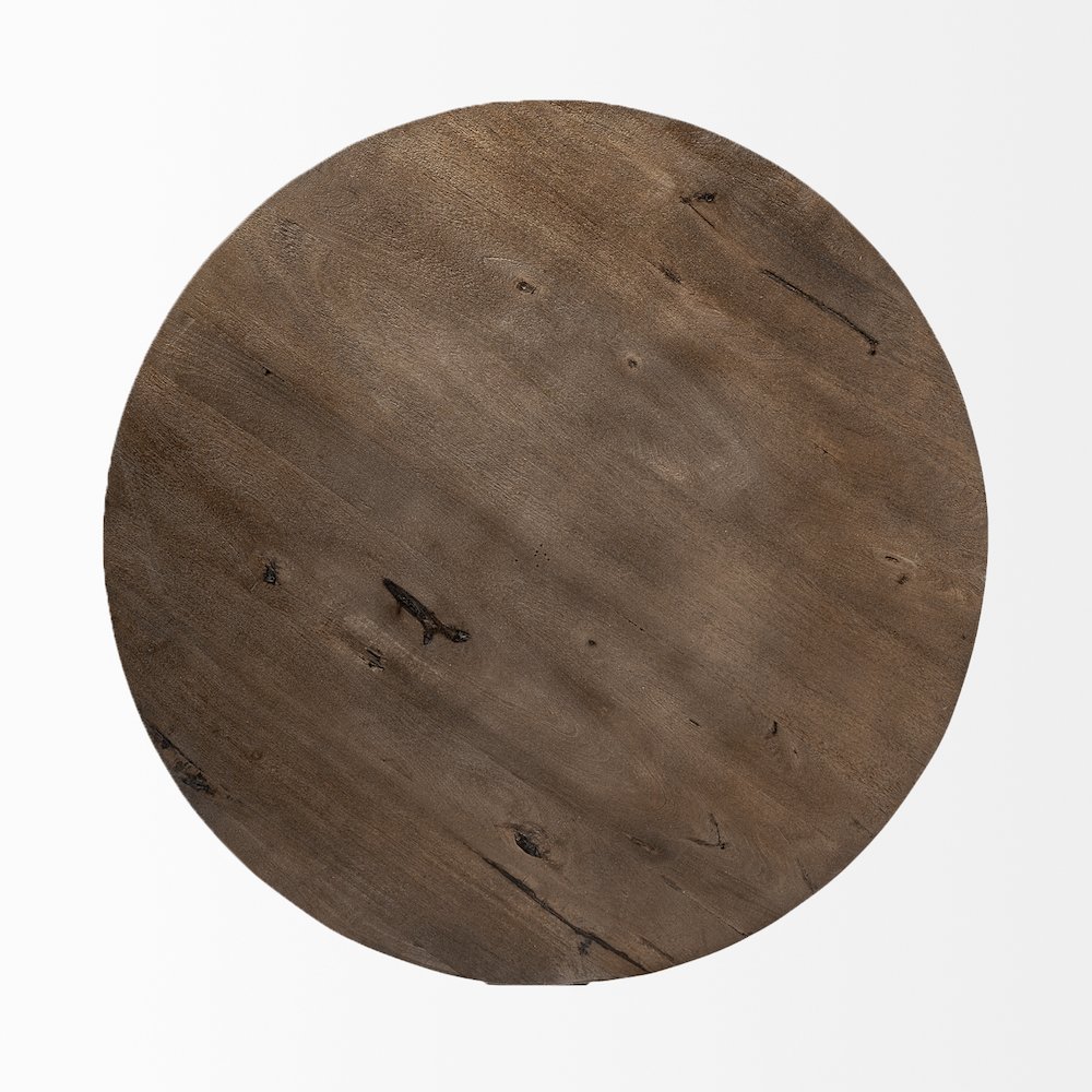 Triumph 40" Round Brown Solid Wood Top Black Metal Base Coffee Table. Picture 3