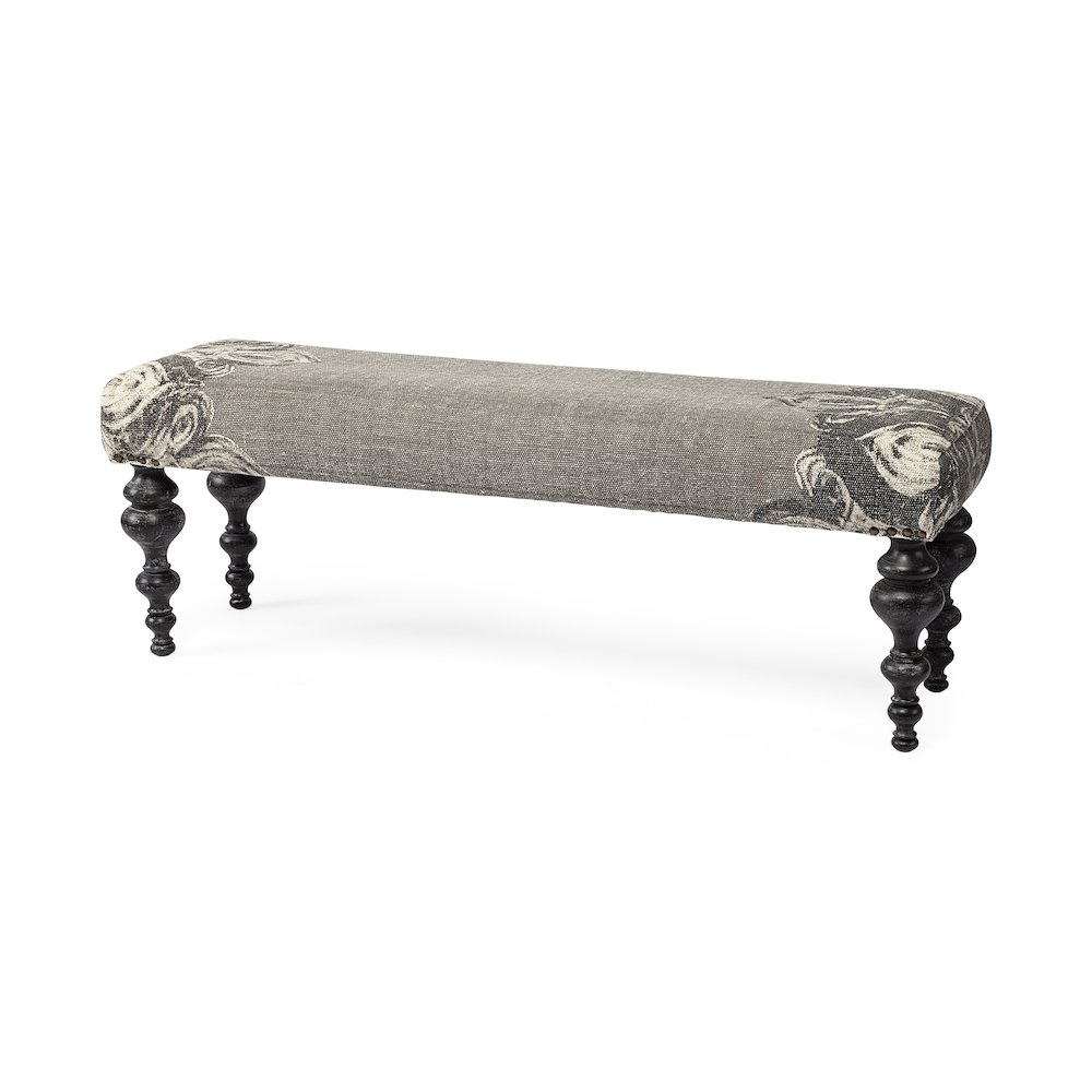 Alhambra 55L x 14W Upholstered Gray Seat W/Black Wood Legs Accent Bench. Picture 1