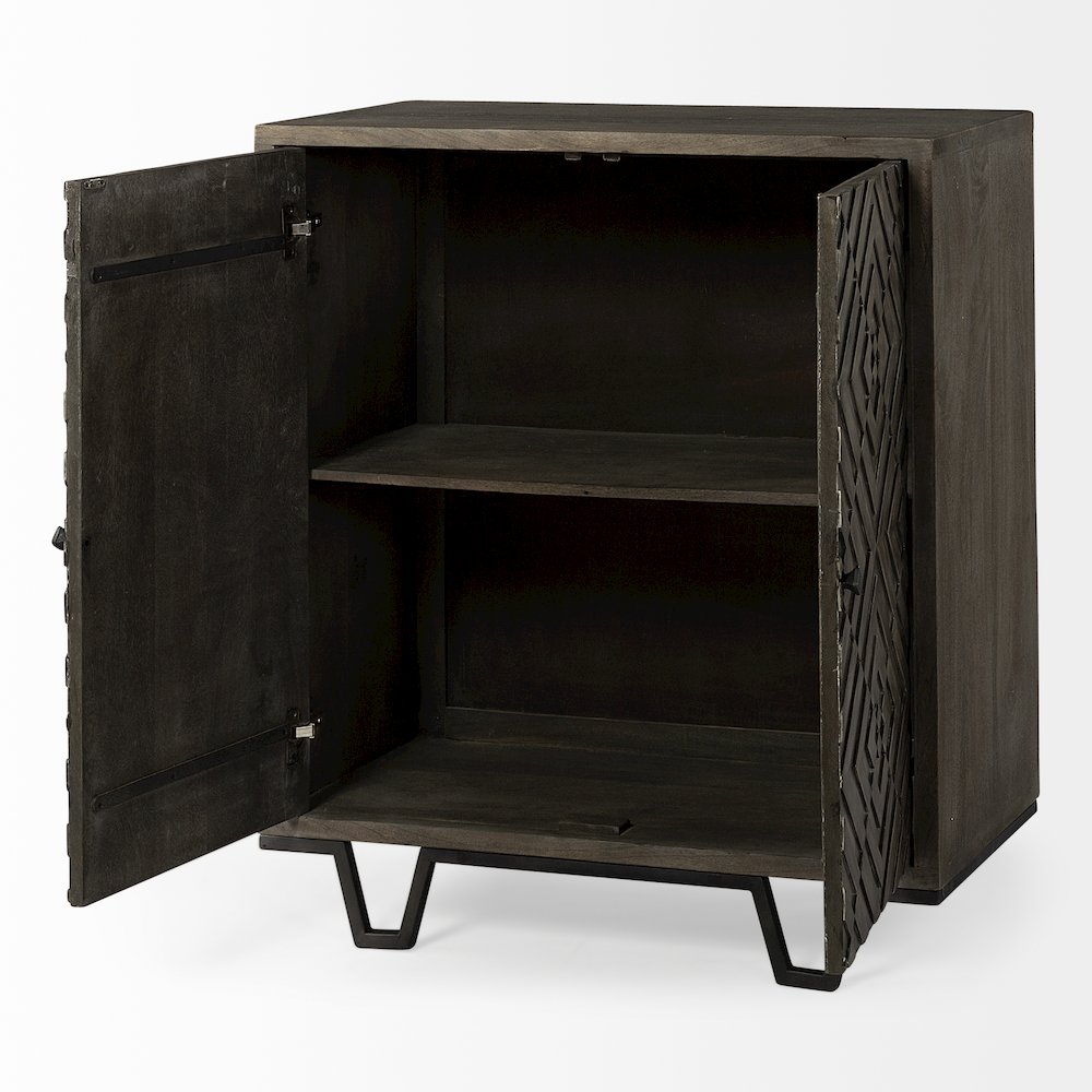 Argyle I 36L x 16W Dark Brown And Metal 2 Door Accent Cabinet. Picture 4