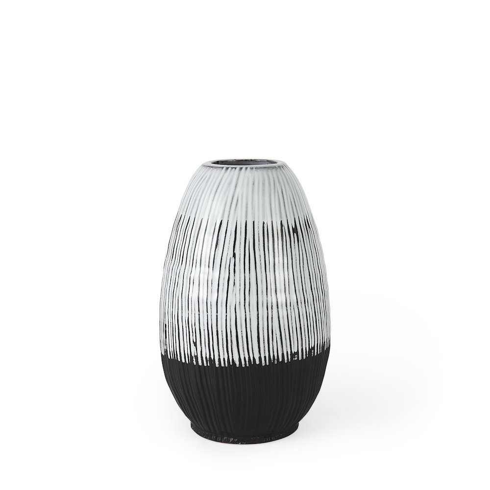 Tanami II Short Dark Brown/White Glazed Ceramic Vase. Picture 1