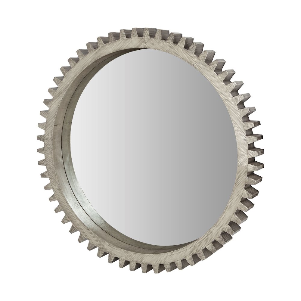 Cog Mirror 44" Round Gray Wood Frame Mirror. Picture 1