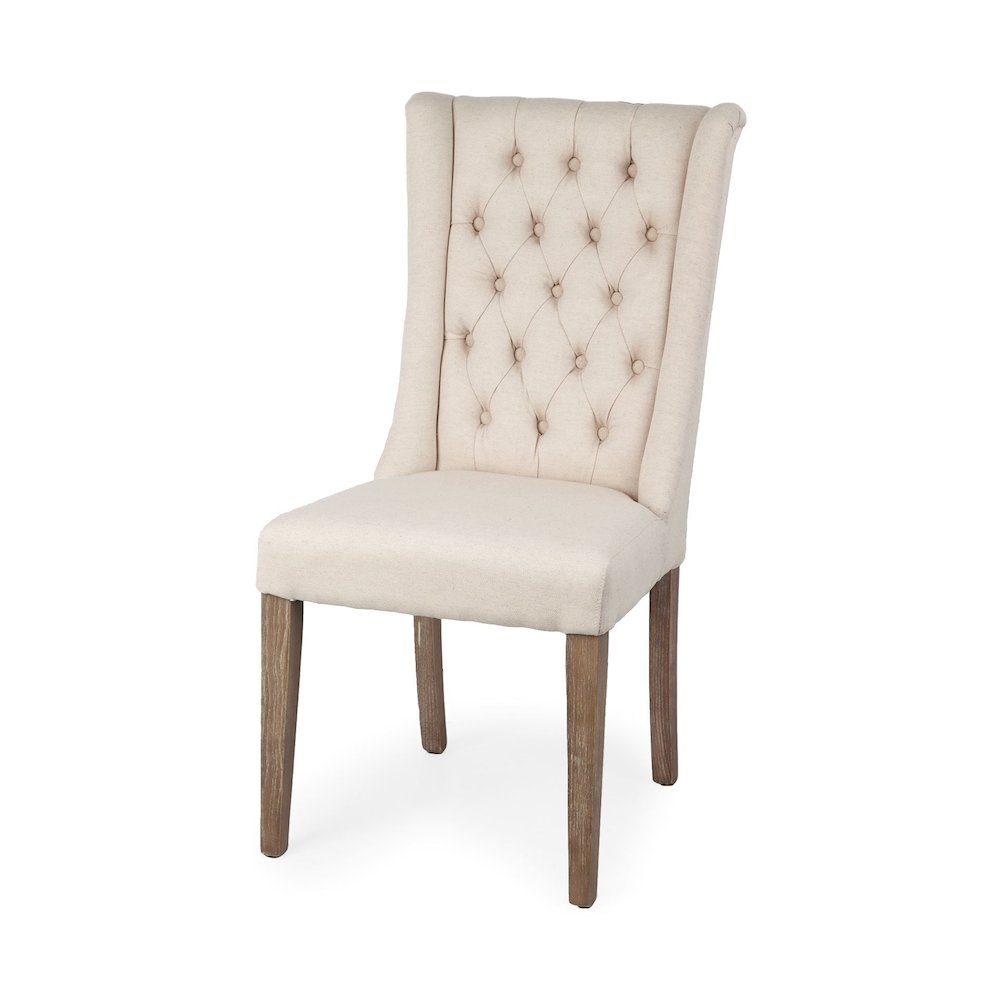 Mackenzie I Cream Plush Linen Covering Ash Solid Wood Base Dining Chair. Picture 1