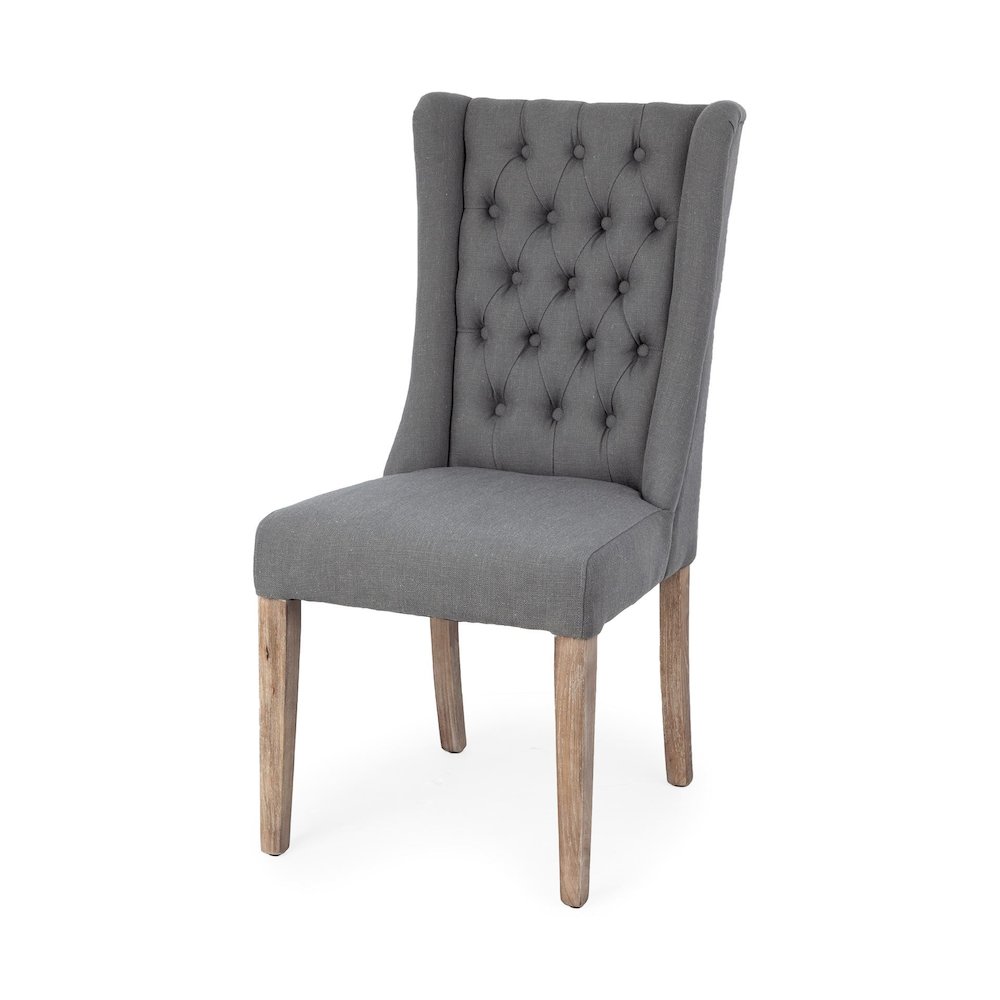 Mackenzie II Gray Plush Linen Covering Ash Solid Wood Base Dining Chair. Picture 1