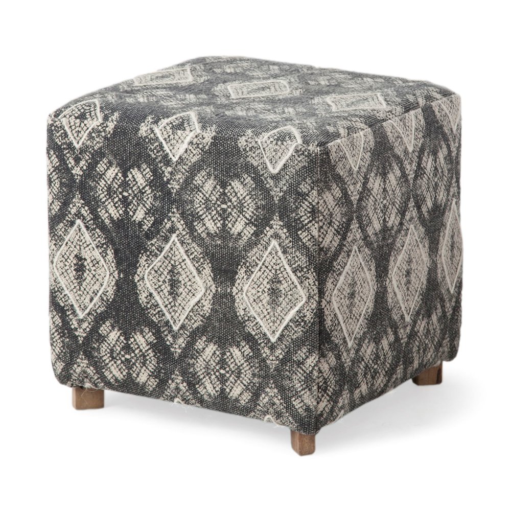 Pallu 18.75"H Dhurrie Cotton Cover w/Four Wooden Legs Ottoman. Picture 1