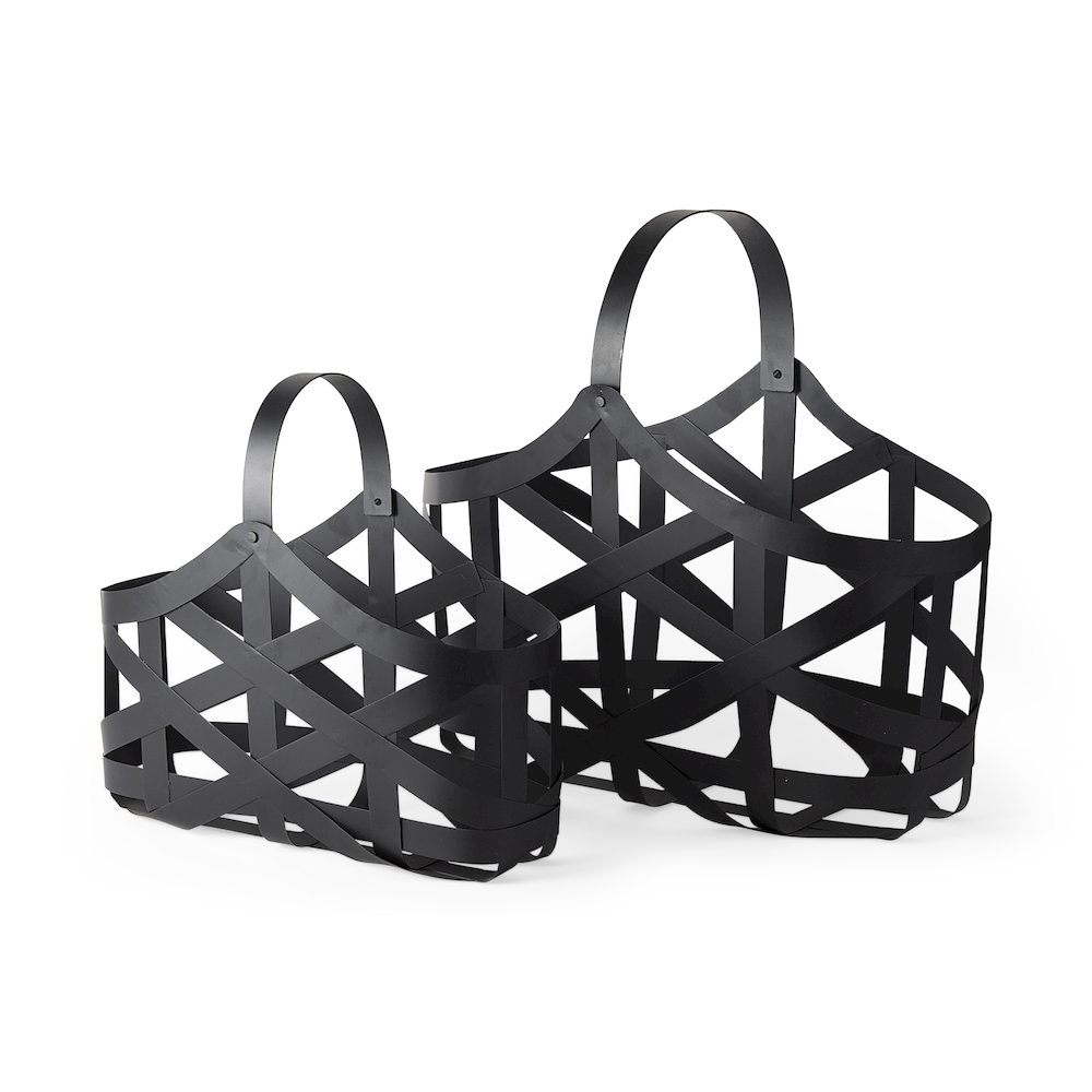 Tyrell (Set of 2) 23L x 11W; 18L x 8W Black Iron Metal Baskets. Picture 1