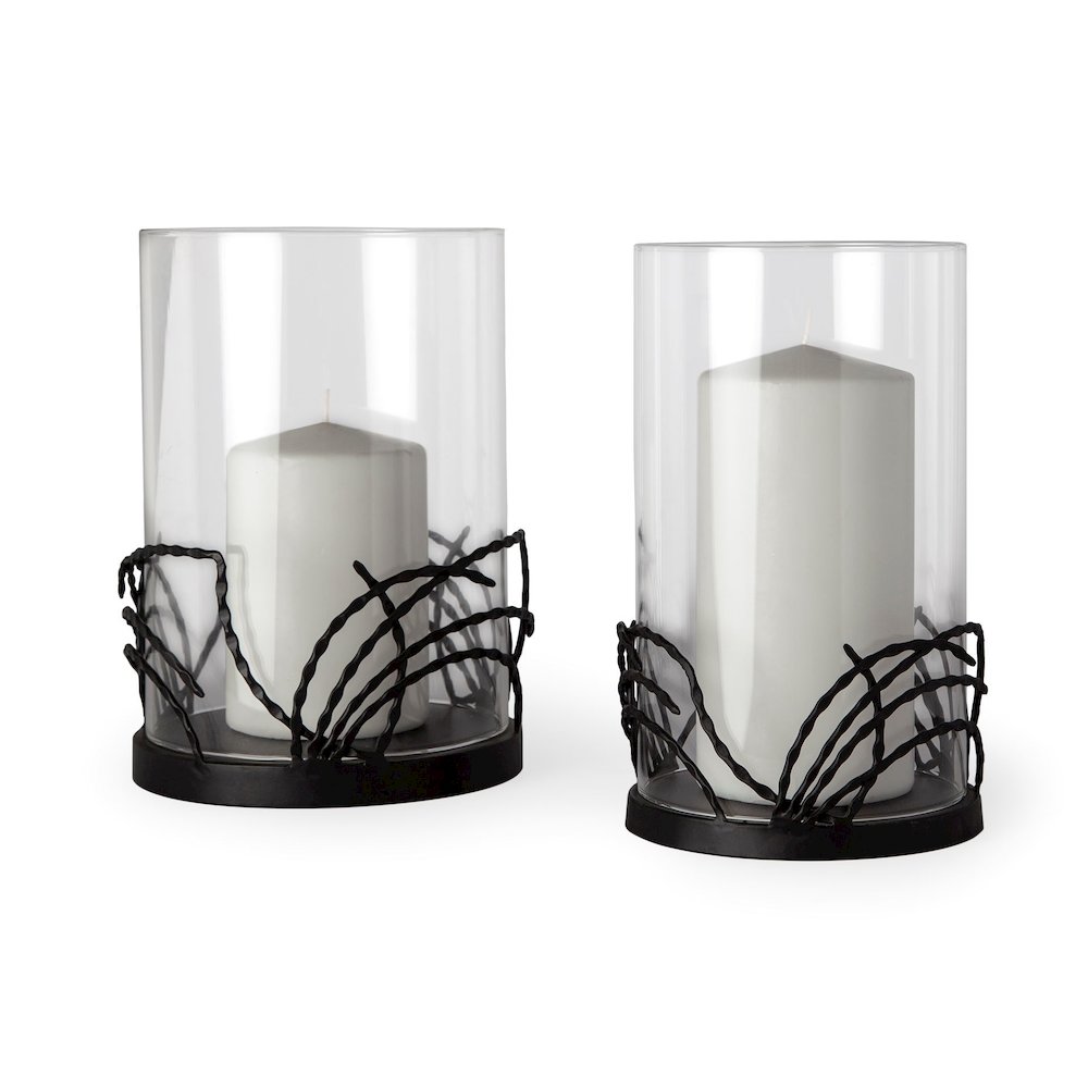 Cutlass I Set of Two Black Metal Base Table Candle Holders. Picture 1