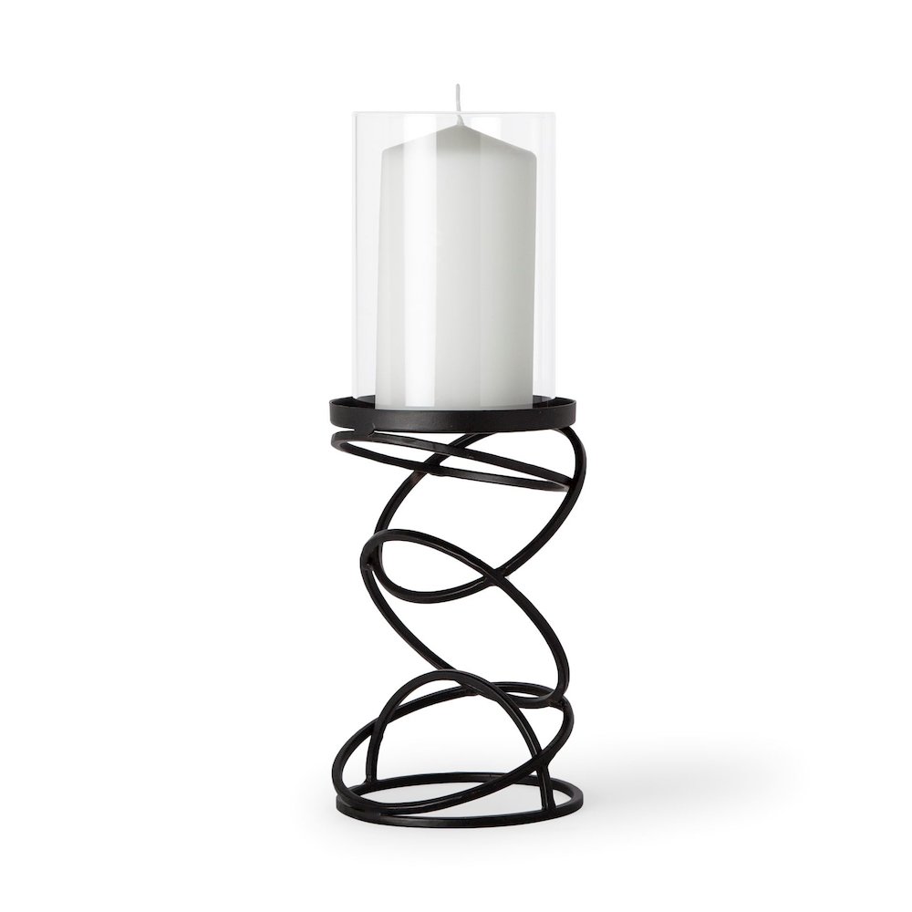 Omega I Small Black Metal Stacked Ring Table Candle Holder. Picture 1