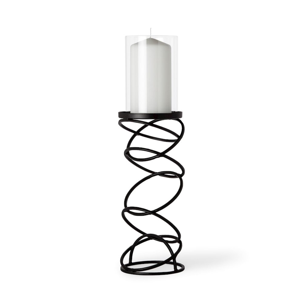Omega II Medium Black Metal Stacked Ring Table Candle Holder. Picture 1