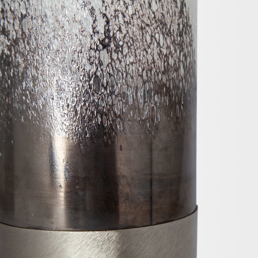 Baltic I Tall White Brushed Silver Metal Bottom Glass Vase. Picture 3