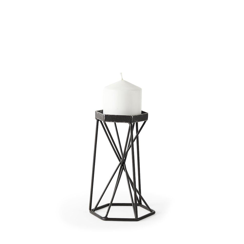 Sixx I Small Antiqued Metal Hexagonal Table Candle Holder. Picture 1