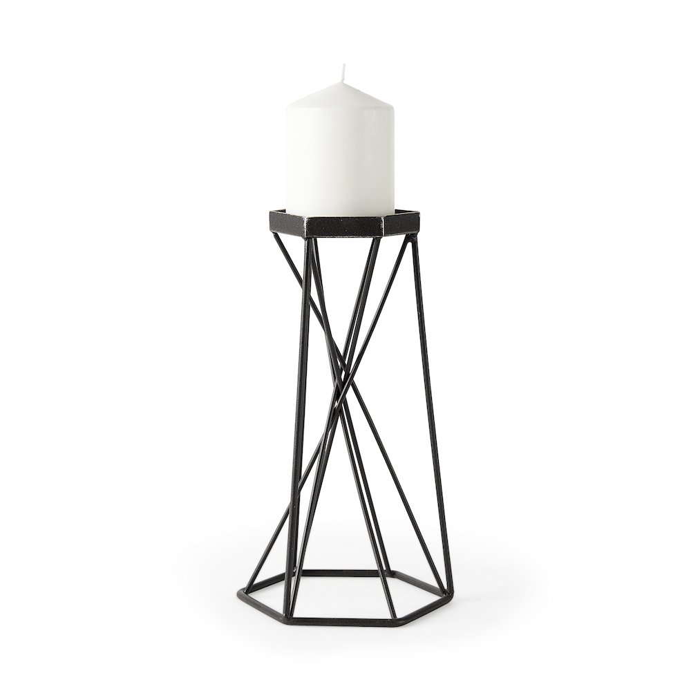 Sixx II Large Antiqued Metal Hexagonal Table Candle Holder. Picture 1