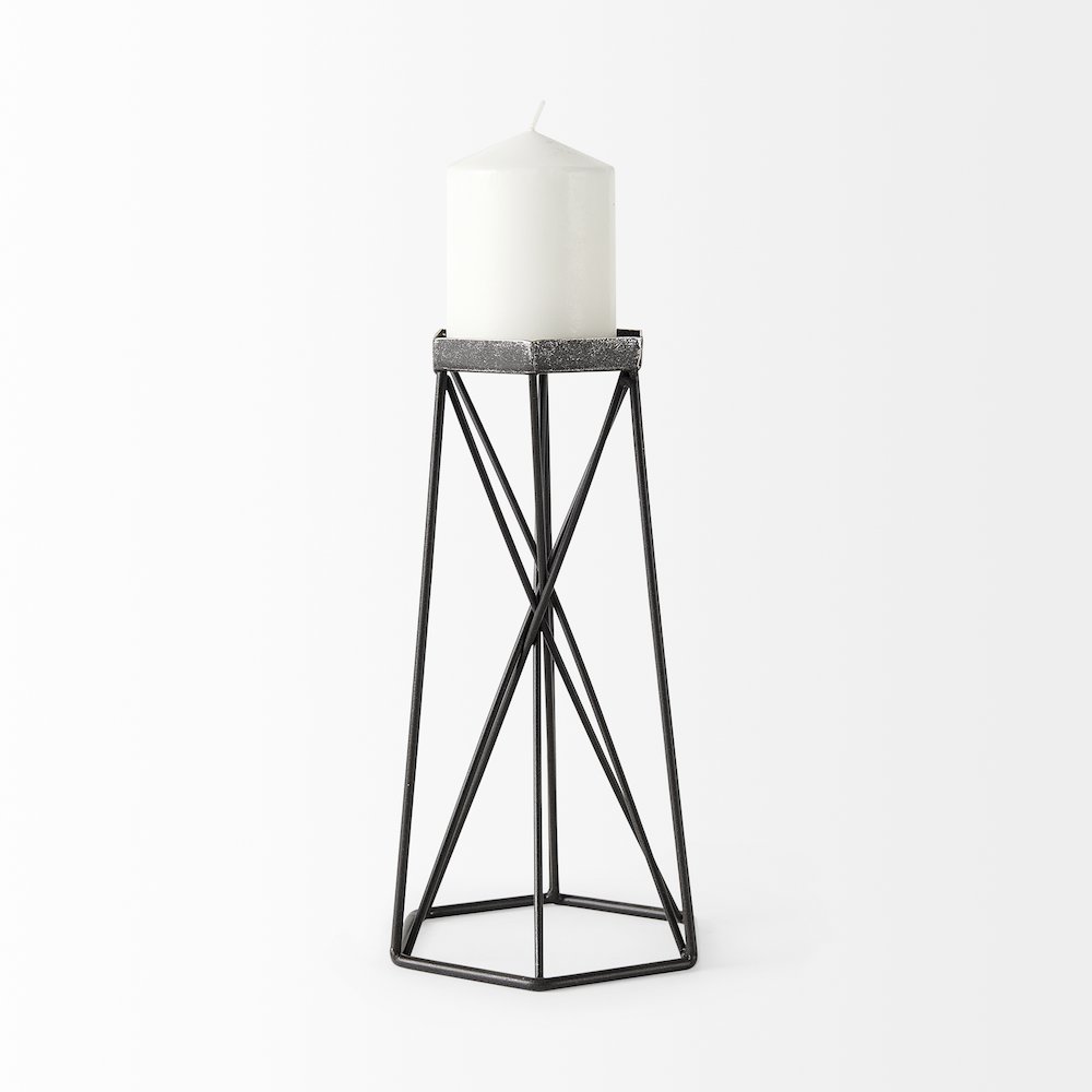 Sixx II Large Antiqued Metal Hexagonal Table Candle Holder. Picture 3