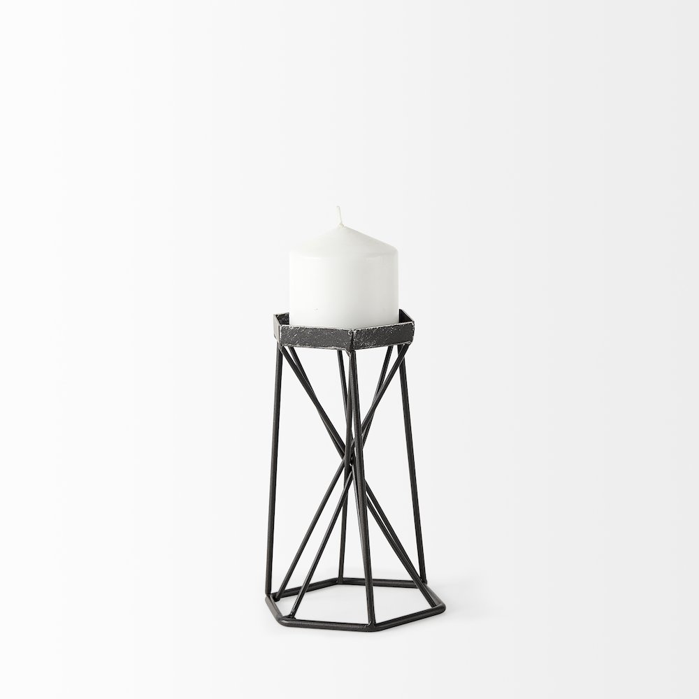 Sixx I Small Antiqued Metal Hexagonal Table Candle Holder. Picture 3