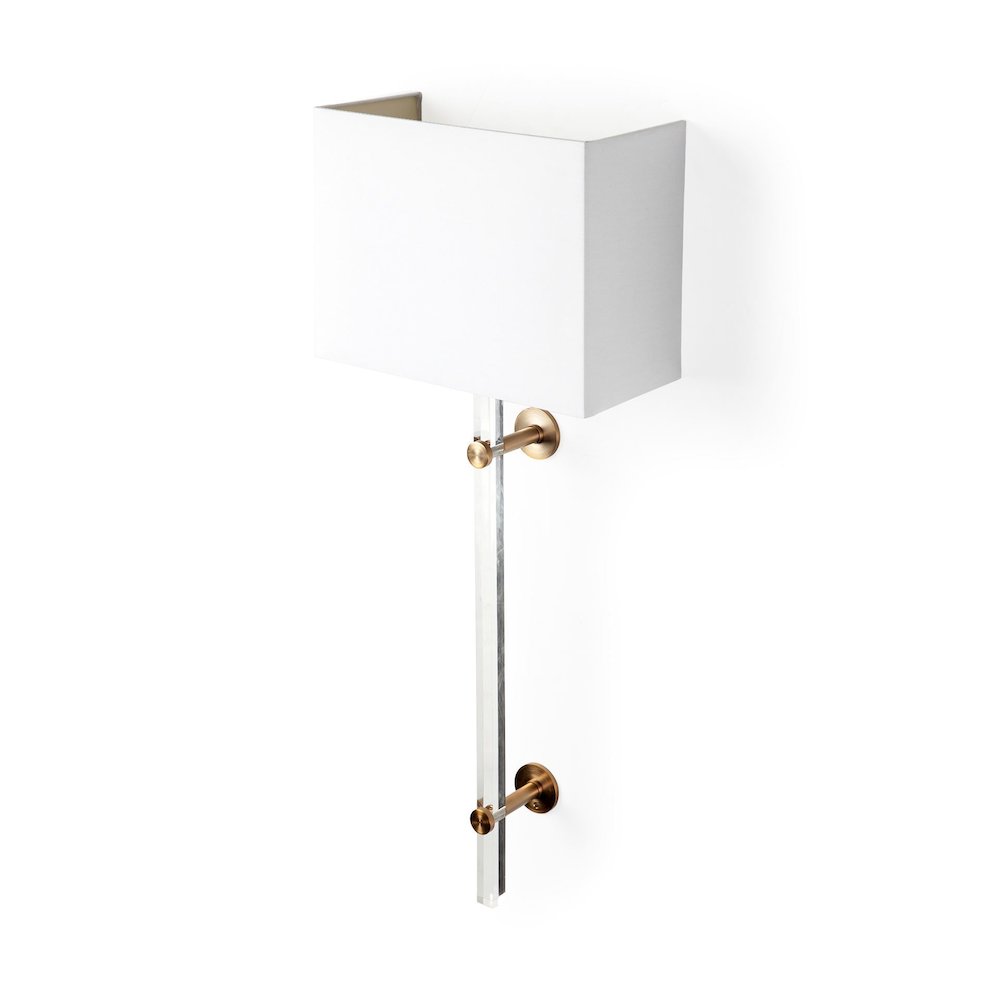 Cantabria 12x30 White Shade Brass/Acrylic Wall Sconce. Picture 1