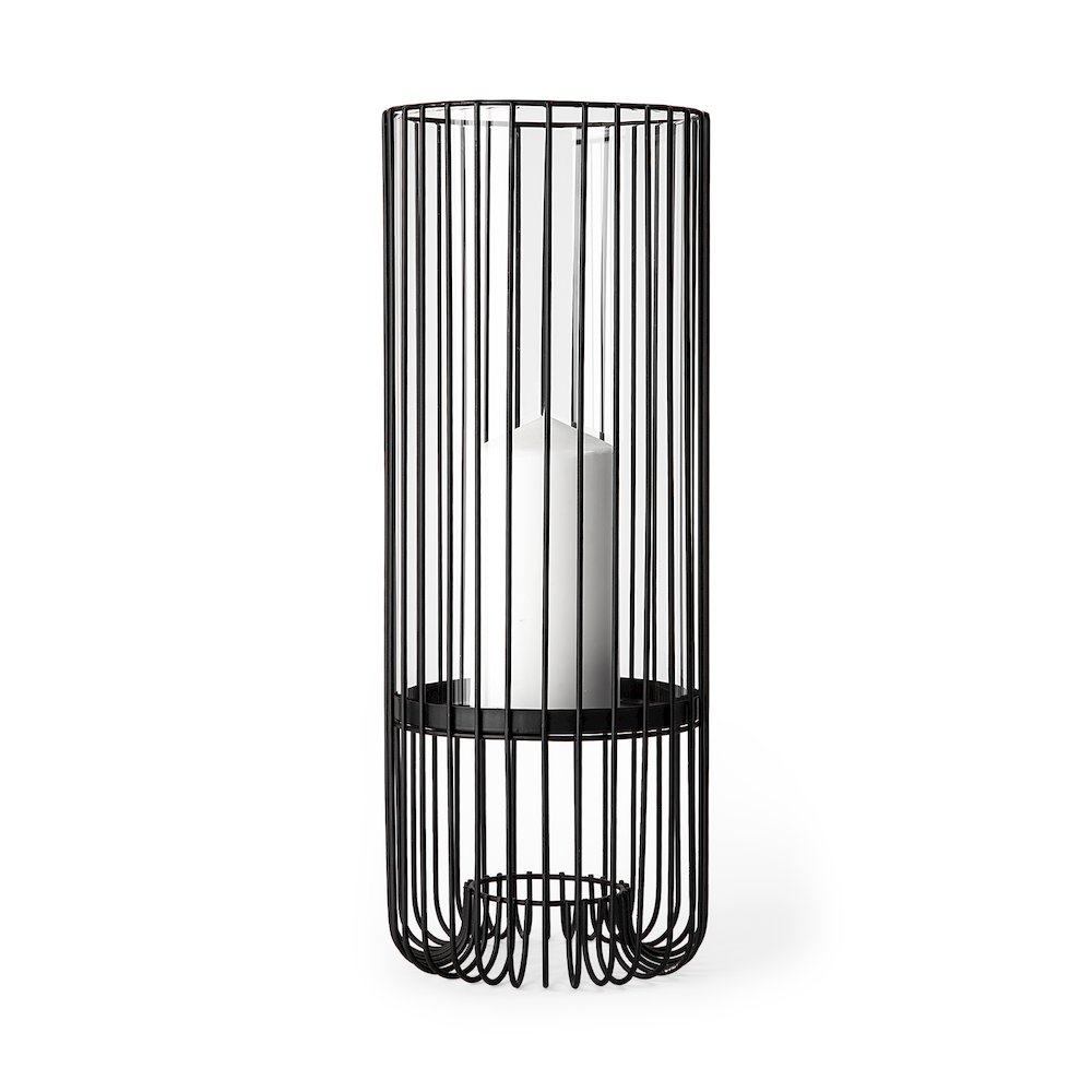 Velo II Large Black Metal Cylindrical Table Candle Holder. Picture 1