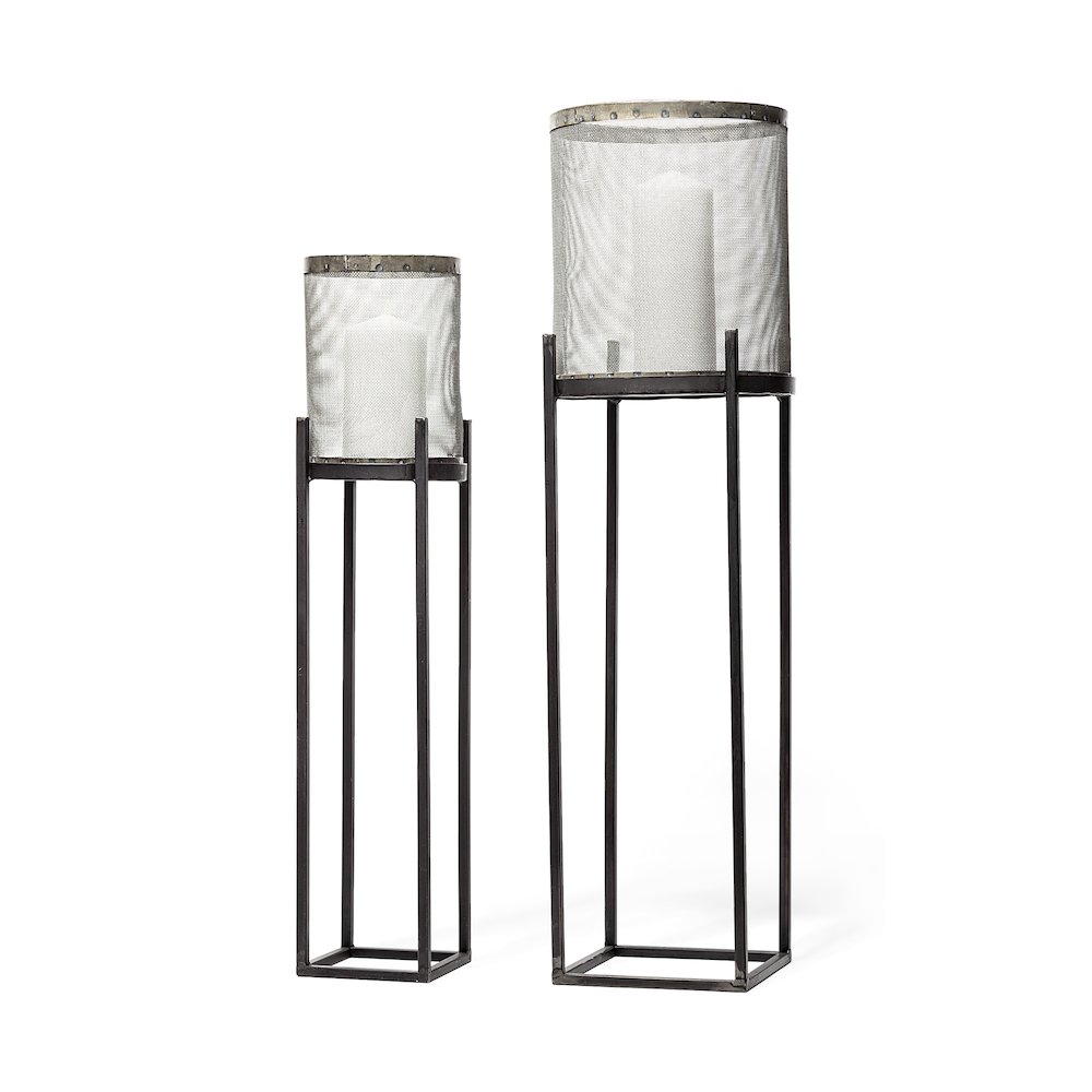 Steen Set of Two Black Meshed Metal Candle Holder Lanterns. Picture 1