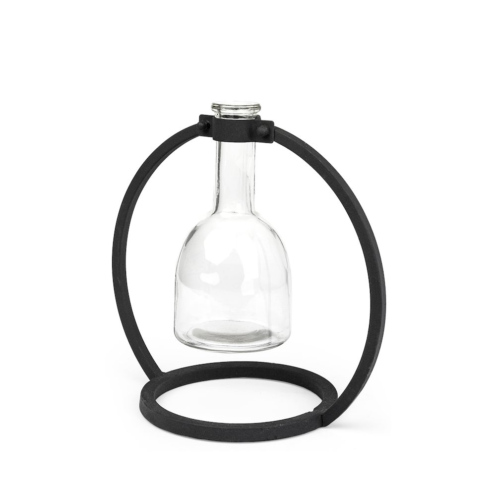 Monica I Short Black Metal Glass Bottle Vase. Picture 1