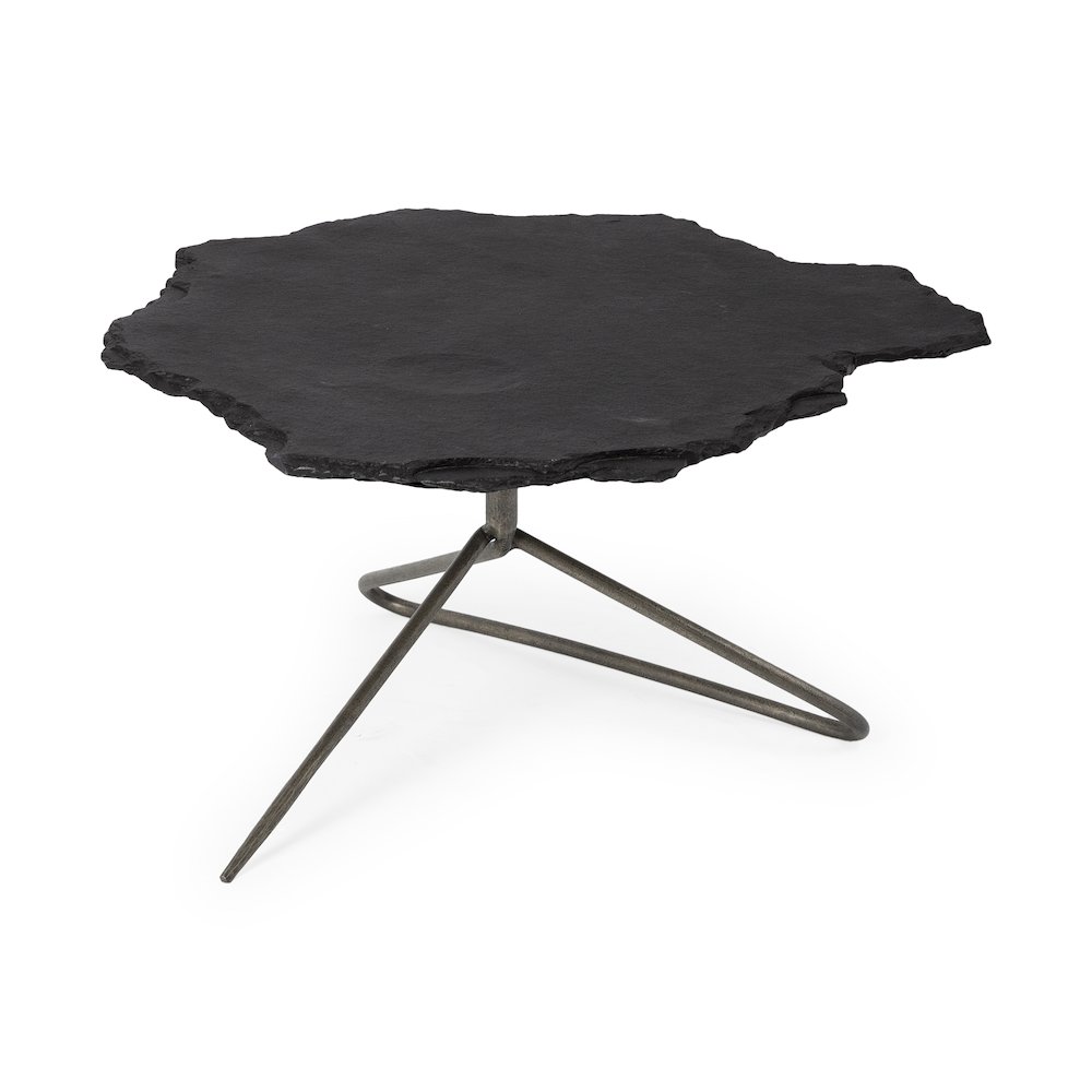 Pinera 37"x33" Black Slate With Iron Base Coffee Table. Picture 1
