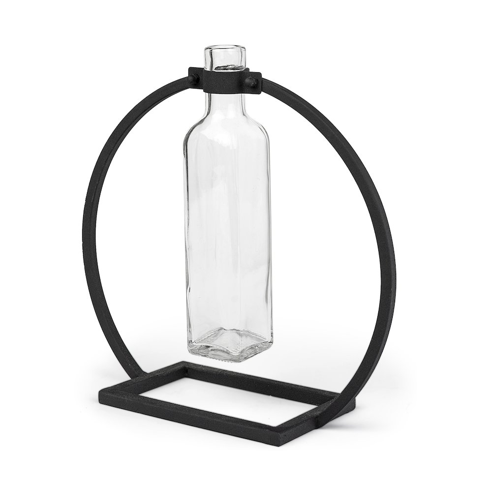 Monica II Tall Black Metal Glass Bottle Vase. Picture 1