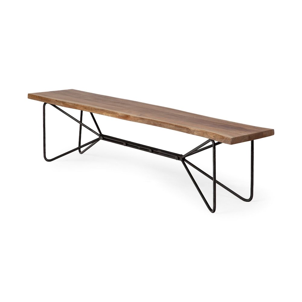Papillion III 66x18 Natural Solid Wood and Iron Dining Bench. Picture 1