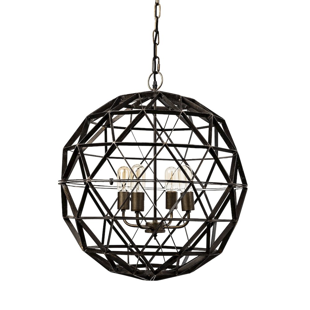 Dyson II (22.5"D) Black Metal Triangular Orb Four Bulb Chandelier. Picture 1