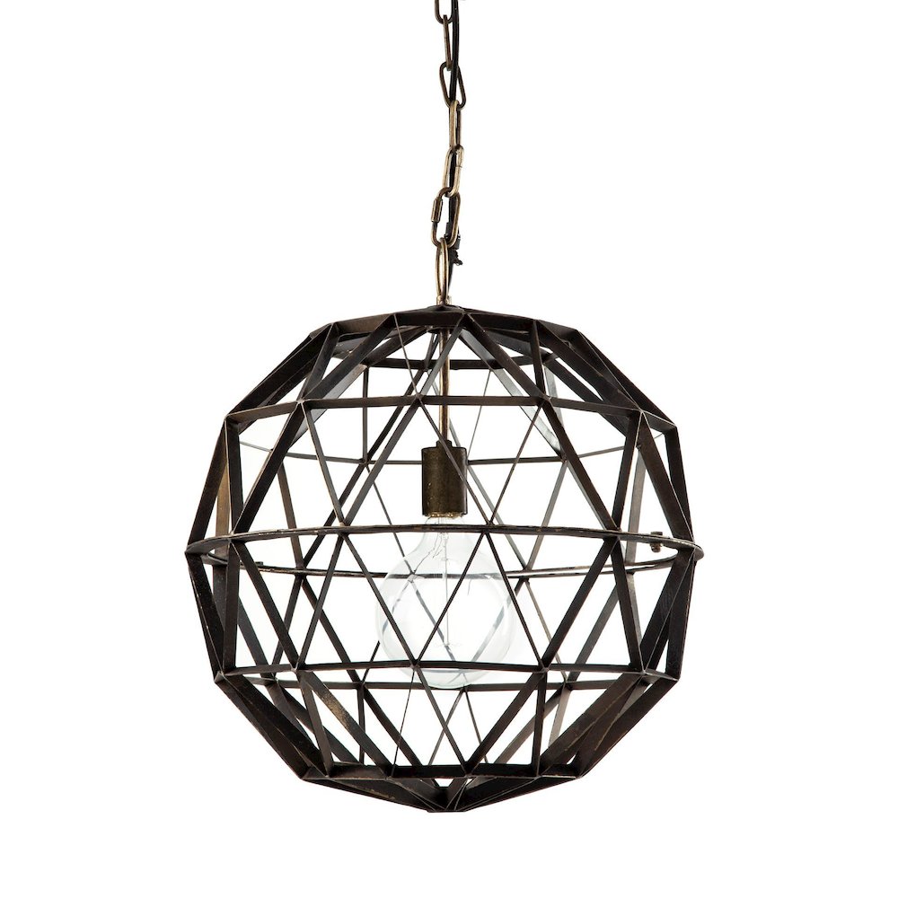 Dyson I 18x18 Black Metal Triangular Orb Pendant Light. Picture 1