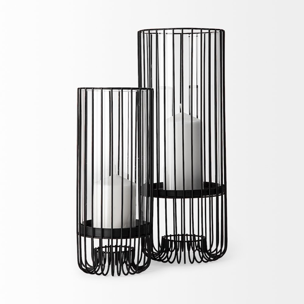 Velo II Large Black Metal Cylindrical Table Candle Holder. Picture 3