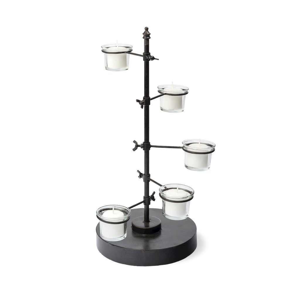 Jaran Black Metal Five Armed Tealight Table Candle Holder. Picture 1