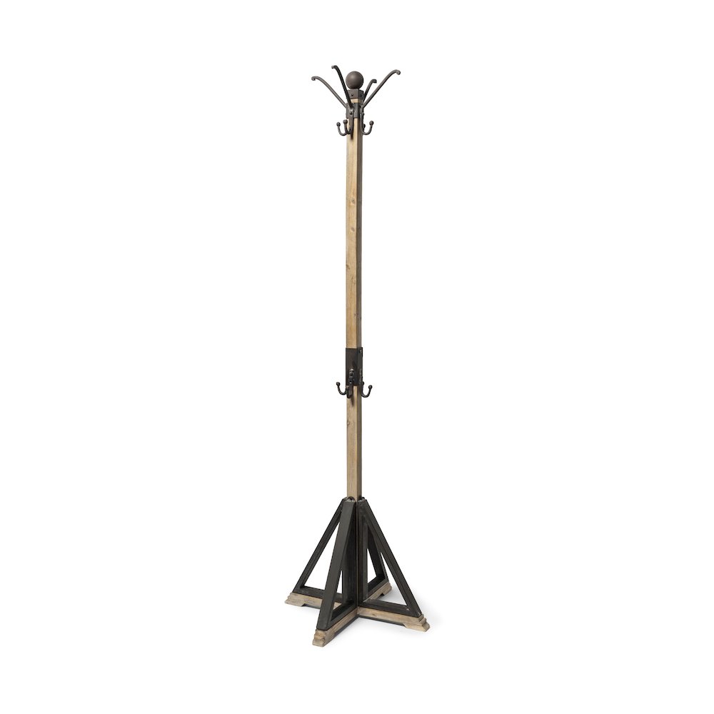 Lamda 22 x 75 Black Metal and Light Brown Wood Coat Rack. Picture 1
