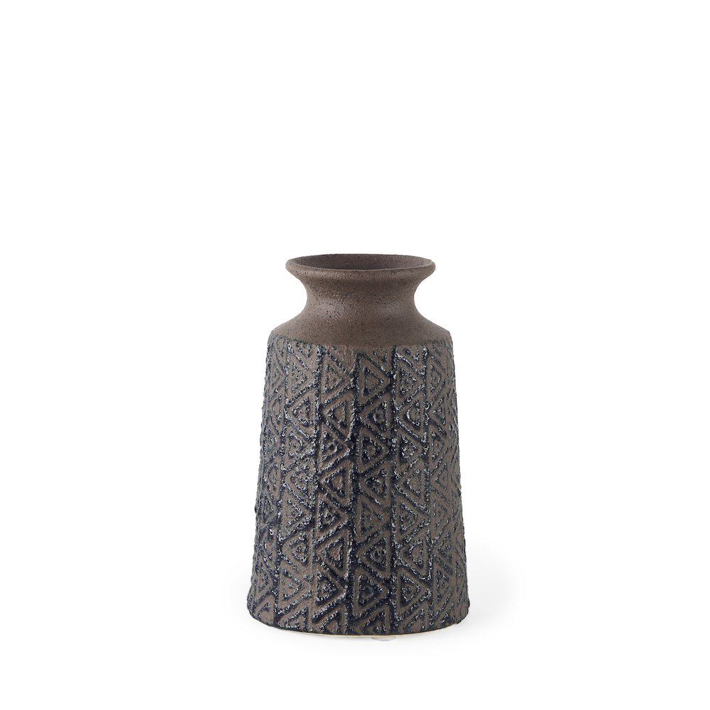 Sefina II Medium Brown/Black Patterned Ceramic Vase. Picture 1