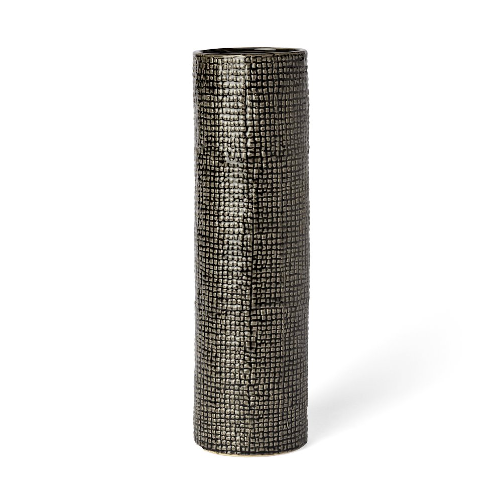 Kona III Large Black/Gold Cylindrical Ceramic Vase. Picture 1