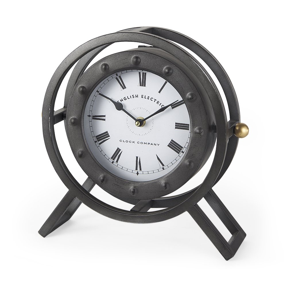 Gaston Gray Metal Circular Table Clock. Picture 1