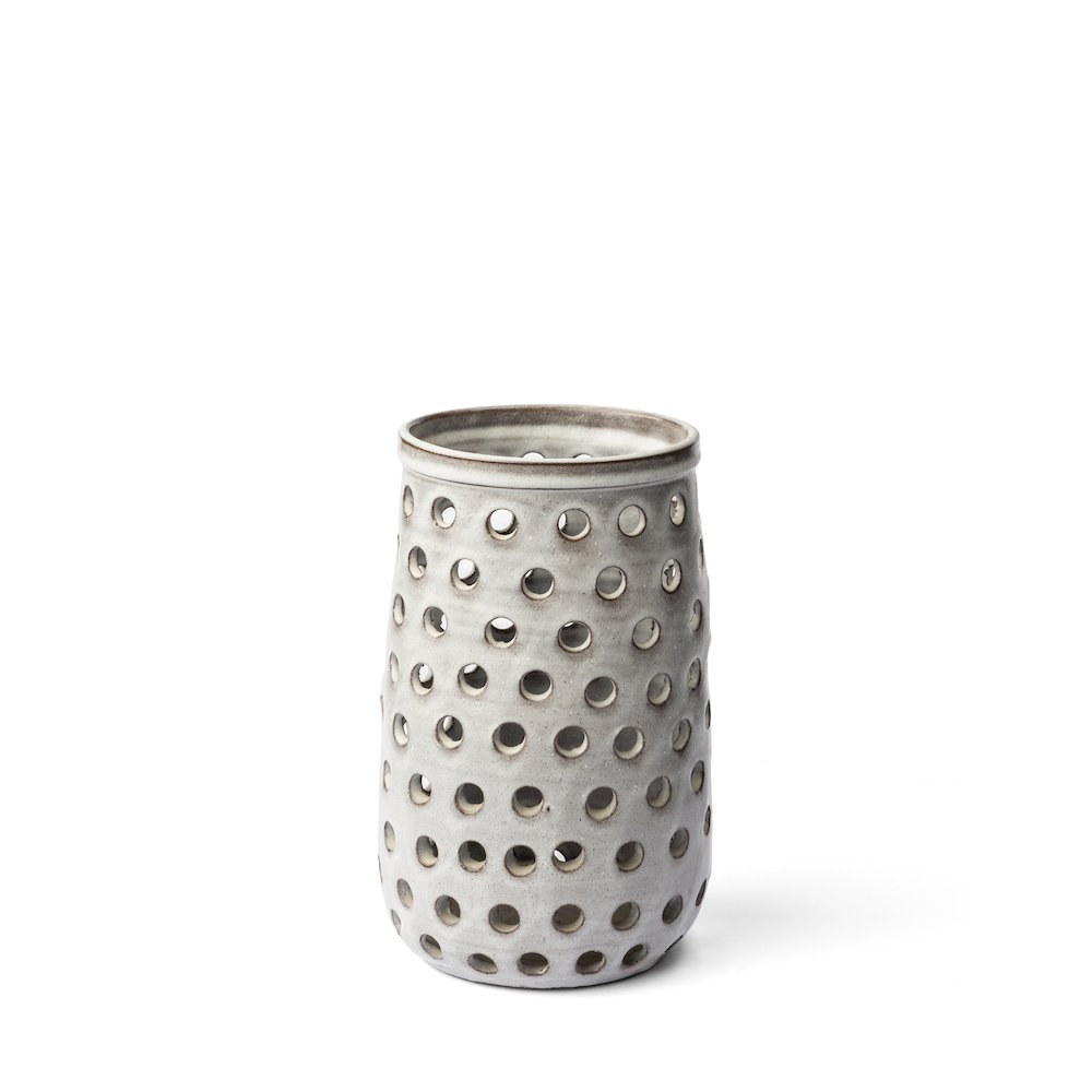 Canasta Small Rustic White Ceramic Cylindrical Vase. Picture 1