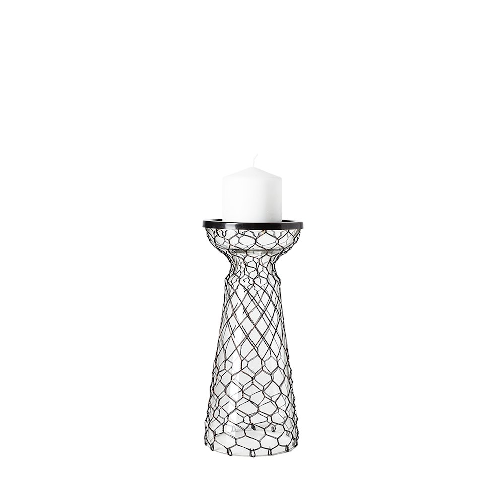 Shandra I Small Glass w/Metal Wire Snakeskin Pattern Table Candle Holder. Picture 1
