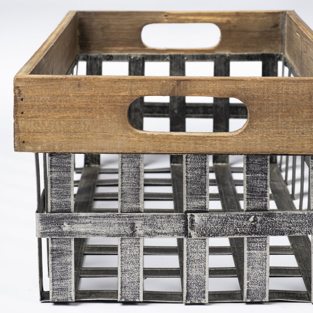Chartrand Set of 2 Wood And Metal Open Crate Style Baskets. Picture 5