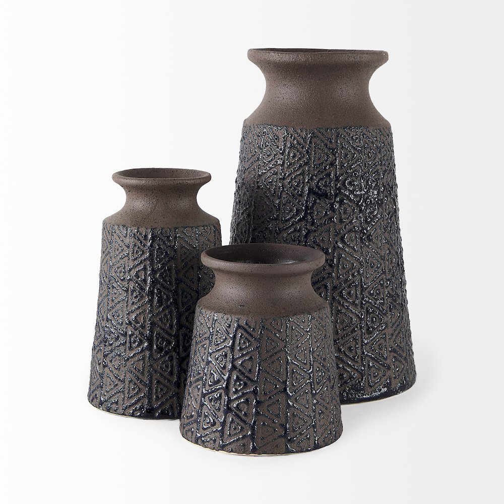 Sefina I Small Brown/Black Patterned Ceramic Vase. Picture 3