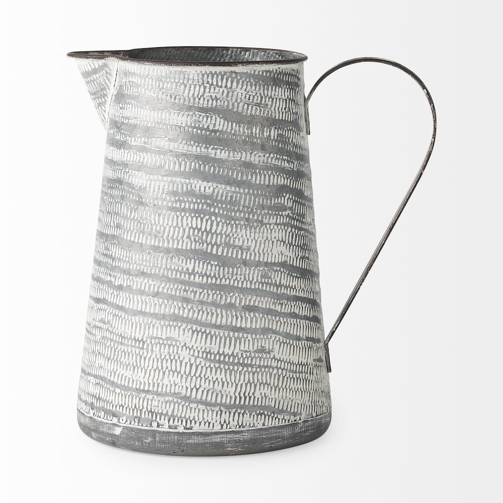 Serena II 11.2H Large Gray/White Textured Metal Jug. Picture 2