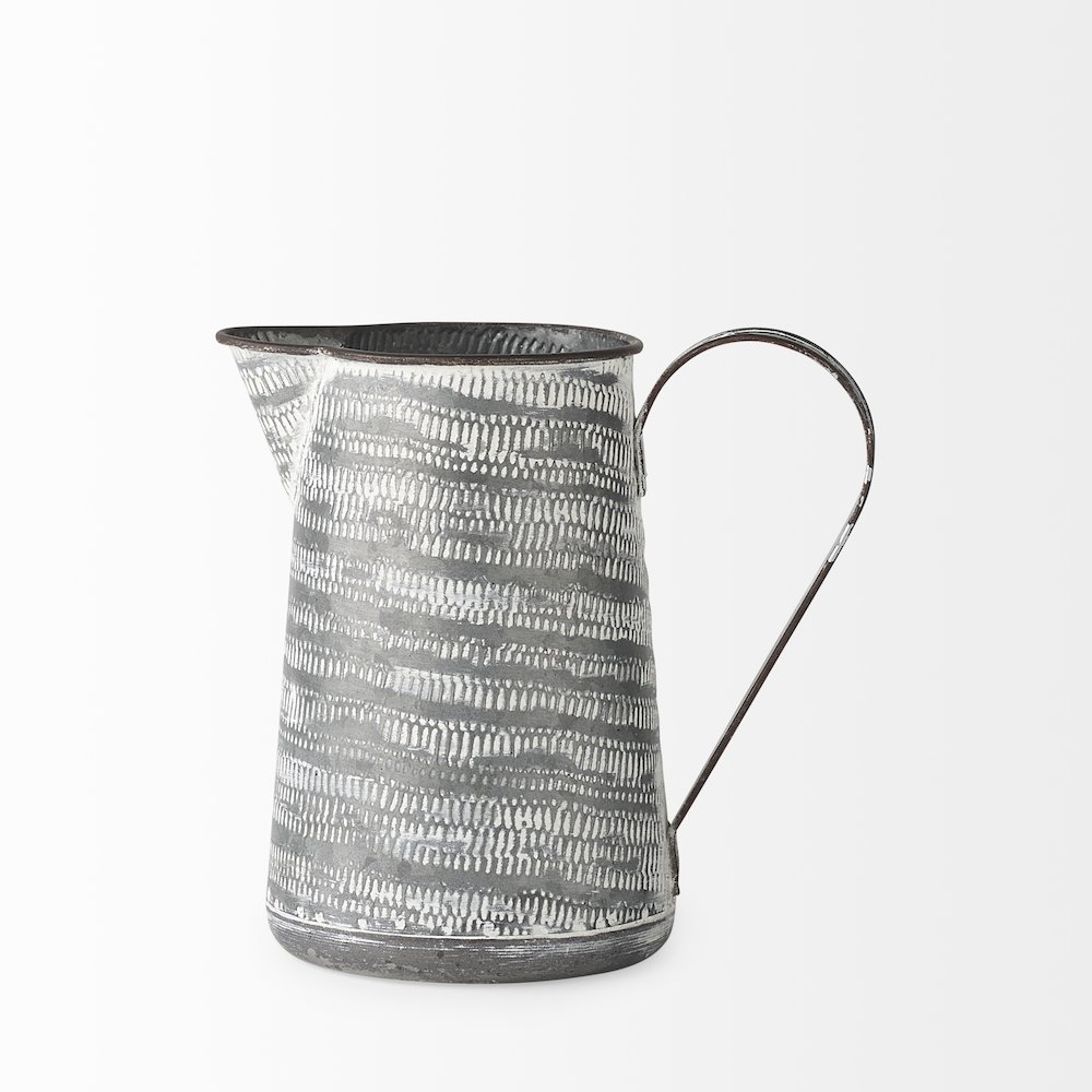 Serena I 8H Small Gray/White Textured Metal Jug. Picture 2