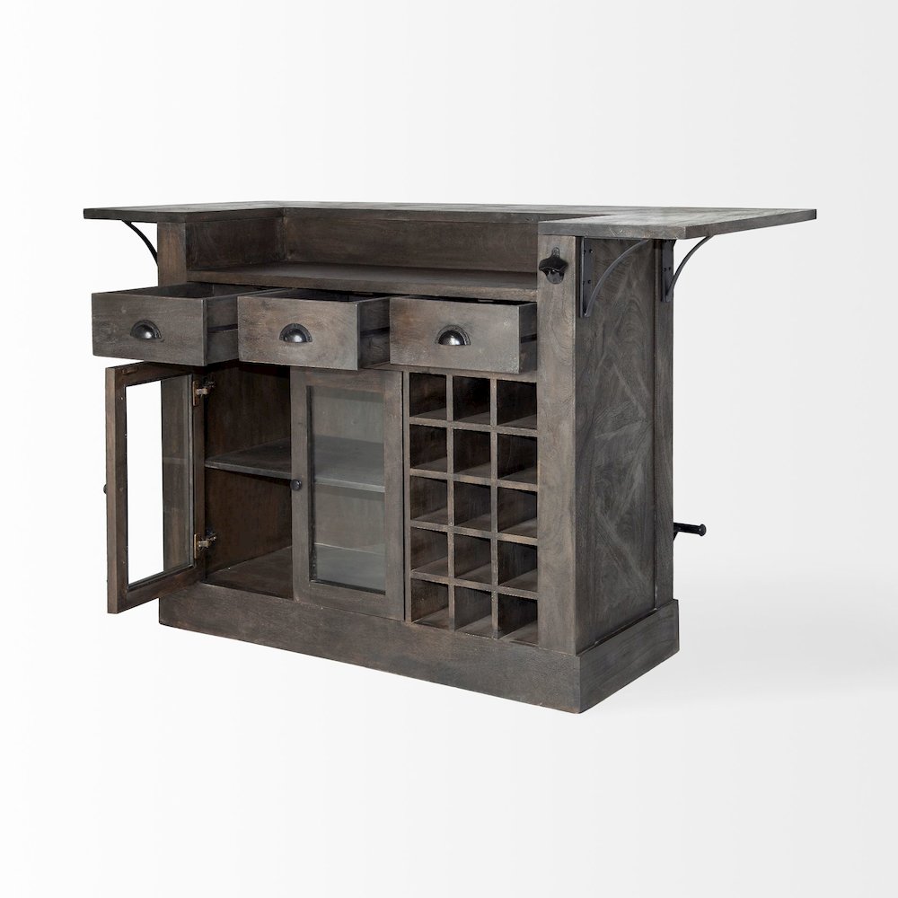 Cheers Dark Brown Solid Wood  Wine Bottle Storage Kitchen Island. Picture 5